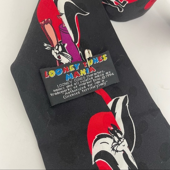 Pepé Le Pew Tie Looney Tunes Mania 90s Vintage Mens 100% Silk Valentine’s - Picture 2 of 8